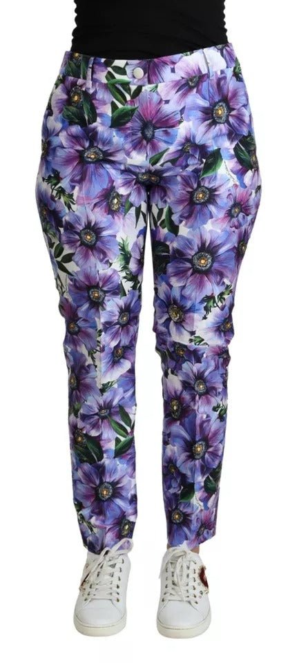 Dolce & Gabbana Purple Floral Print Tapered Cotton Pants - RIMODA