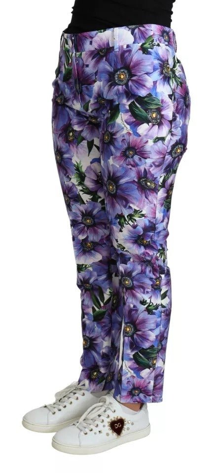 Dolce & Gabbana Purple Floral Print Tapered Cotton Pants - RIMODA