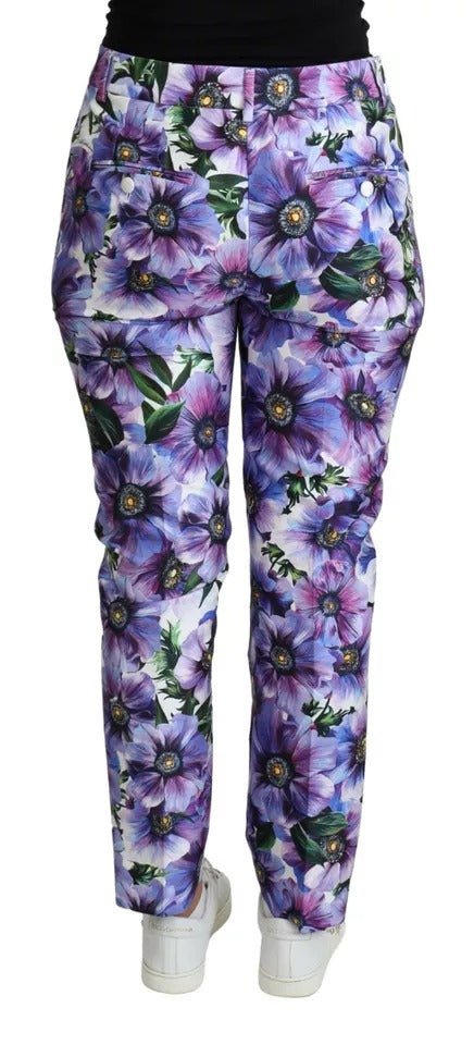 Dolce & Gabbana Purple Floral Print Tapered Cotton Pants - RIMODA