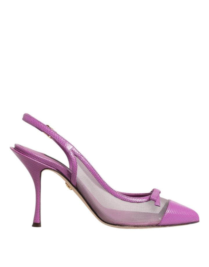 Dolce & Gabbana Purple Leather Mesh High Heels Slingback Shoes - RIMODA