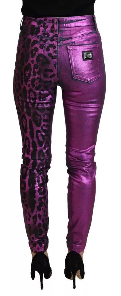 Dolce & Gabbana Purple Leopard Cotton Slim Fit Denim Jeans - RIMODA