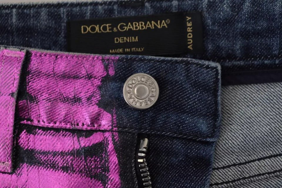Dolce & Gabbana Purple Leopard Cotton Slim Fit Denim Jeans - RIMODA