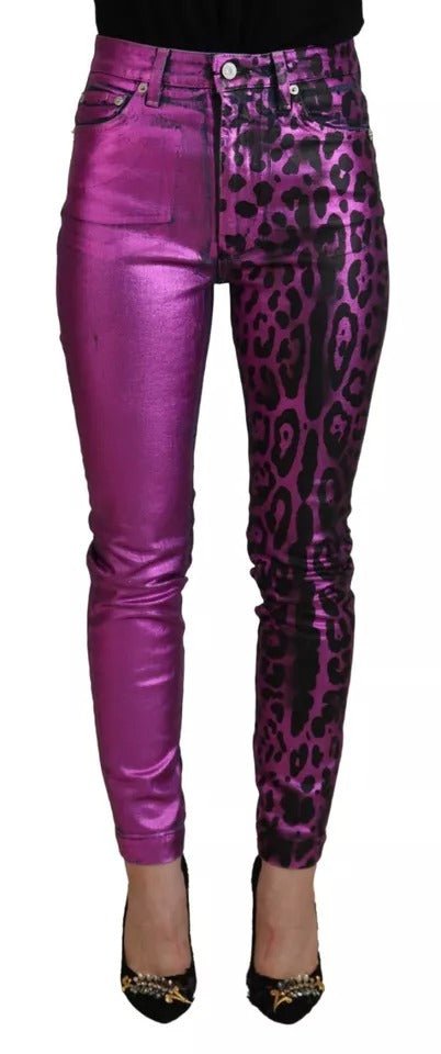Dolce & Gabbana Purple Leopard Cotton Slim Fit Denim Jeans - RIMODA