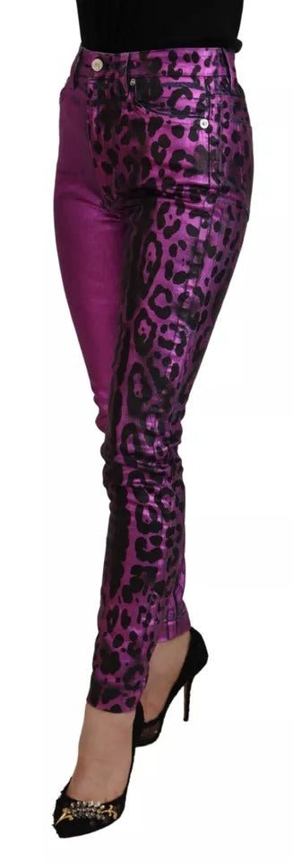 Dolce & Gabbana Purple Leopard Cotton Slim Fit Denim Jeans - RIMODA