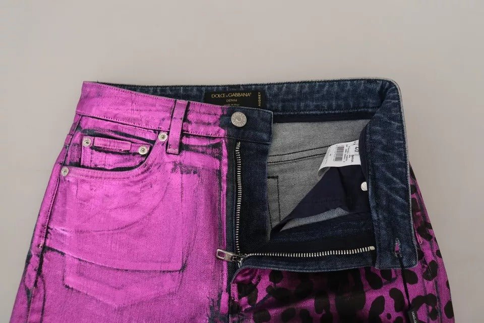 Dolce & Gabbana Purple Leopard Cotton Slim Fit Denim Jeans - RIMODA