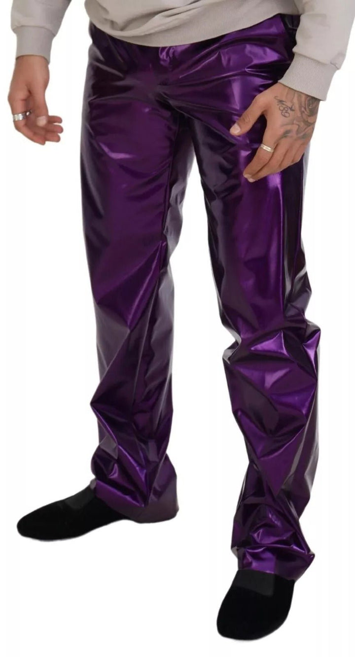 Dolce & Gabbana Purple Metallic Nylon Straight Trouser Pants - RIMODA