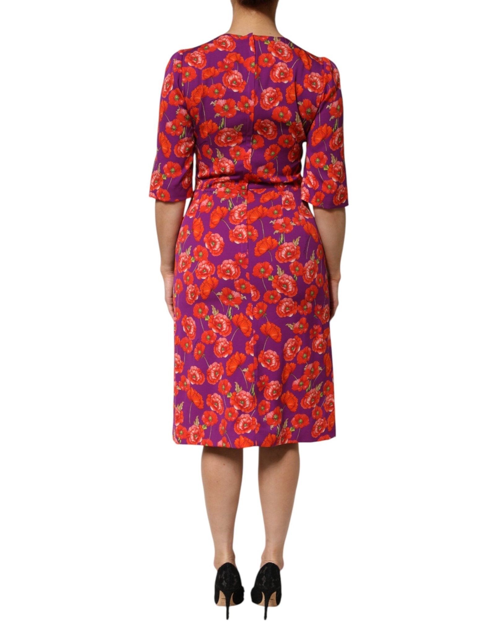 Dolce & Gabbana Purple Silk Floral Print Midi Sheath Dress - RIMODA