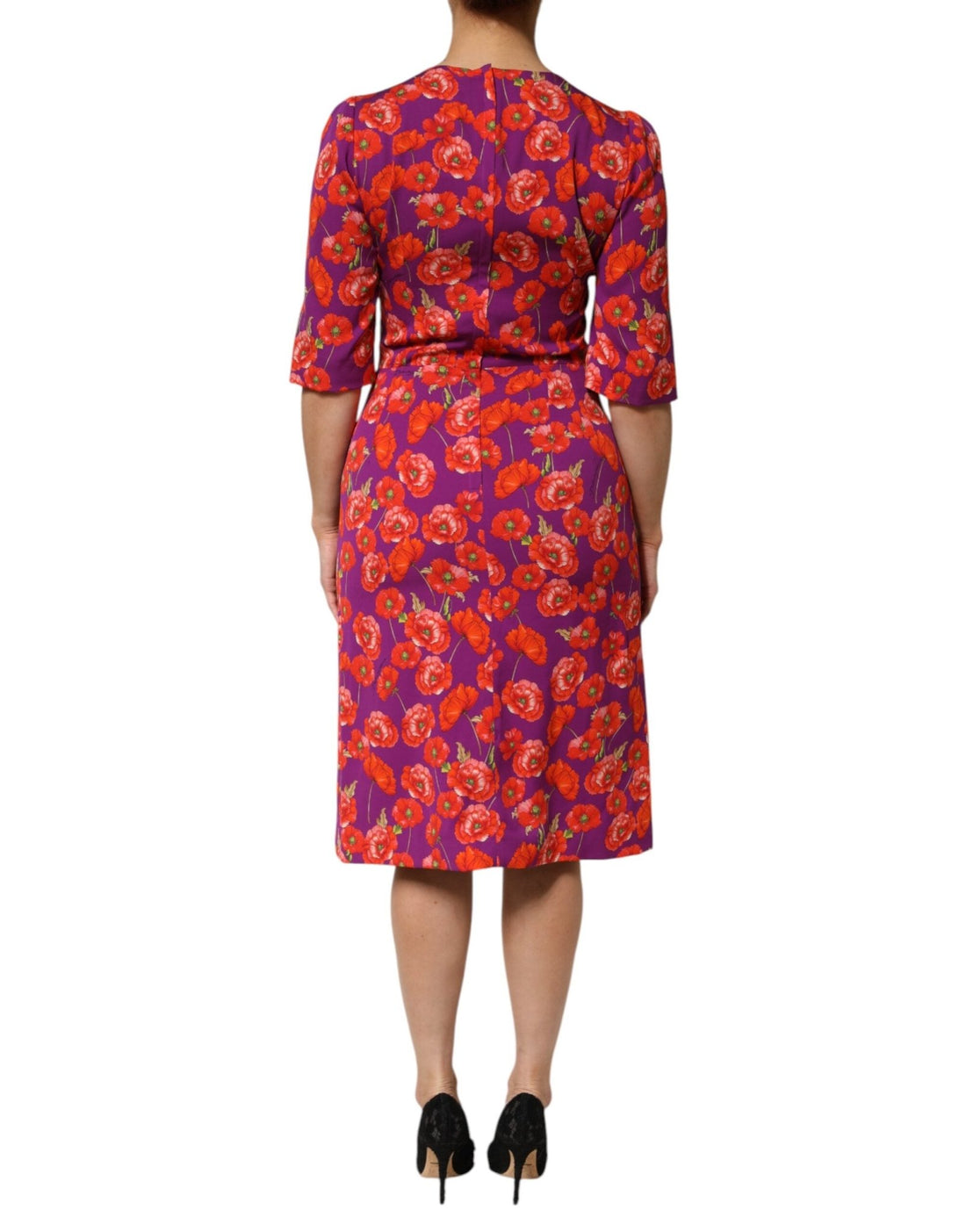 Dolce & Gabbana Purple Silk Floral Print Midi Sheath Dress - RIMODA