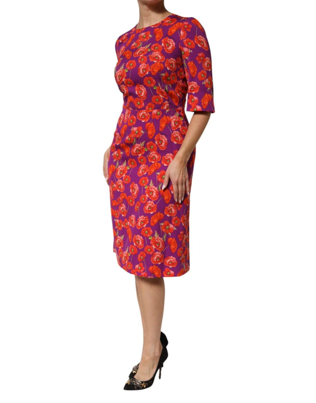 Dolce & Gabbana Purple Silk Floral Print Midi Sheath Dress - RIMODA