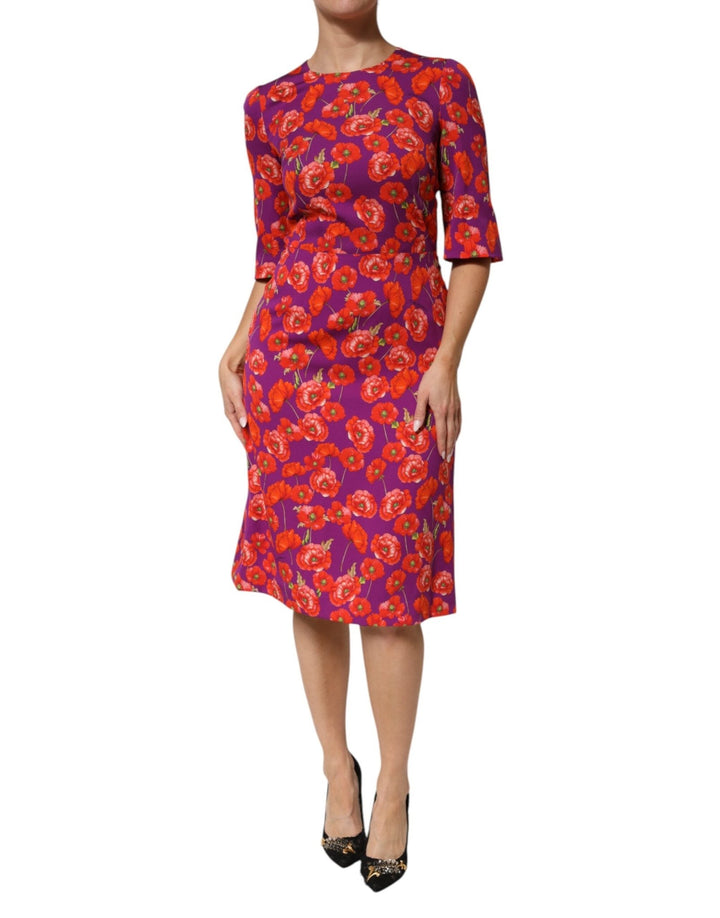 Dolce & Gabbana Purple Silk Floral Print Midi Sheath Dress - RIMODA