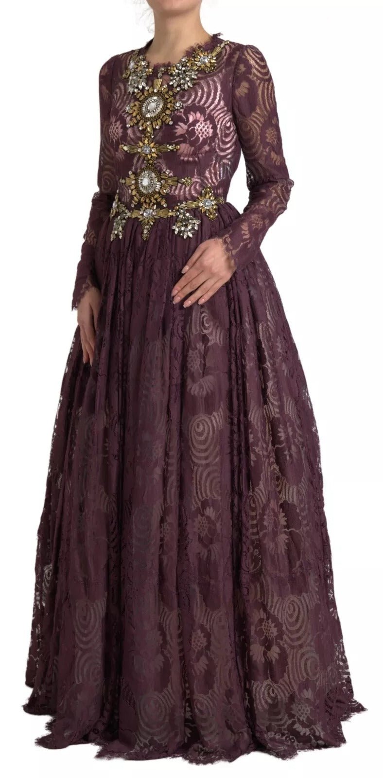 Dolce & Gabbana Purple Viscose Crystal A-Line Gown Dress - RIMODA