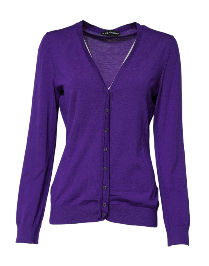 Dolce & Gabbana Purple Wool Knit V-neck Cardigan Sweater - RIMODA