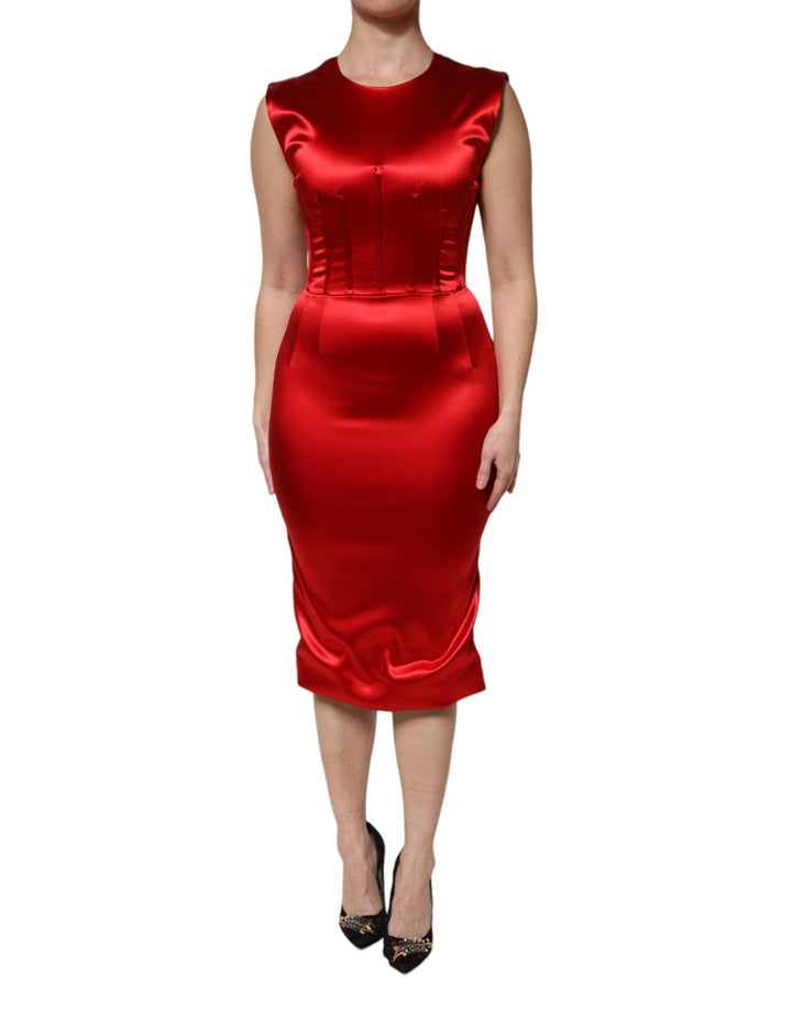 Dolce & Gabbana Red Acetate Sleeveless Sheath Midi Dress - RIMODA