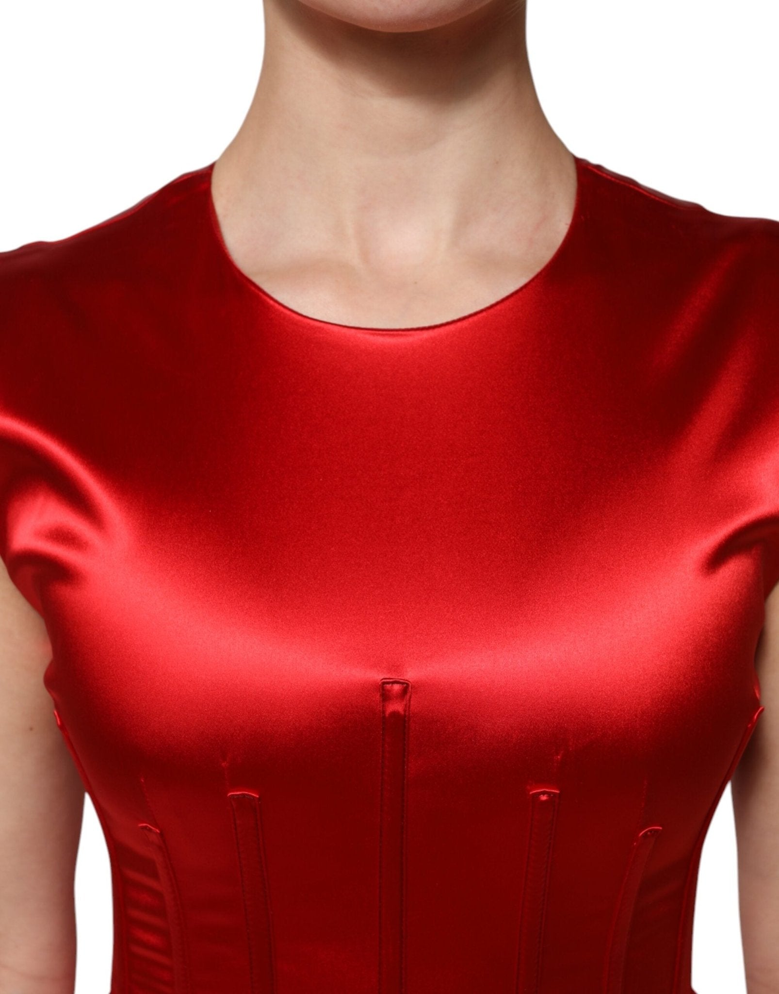 Dolce & Gabbana Red Acetate Sleeveless Sheath Midi Dress - RIMODA