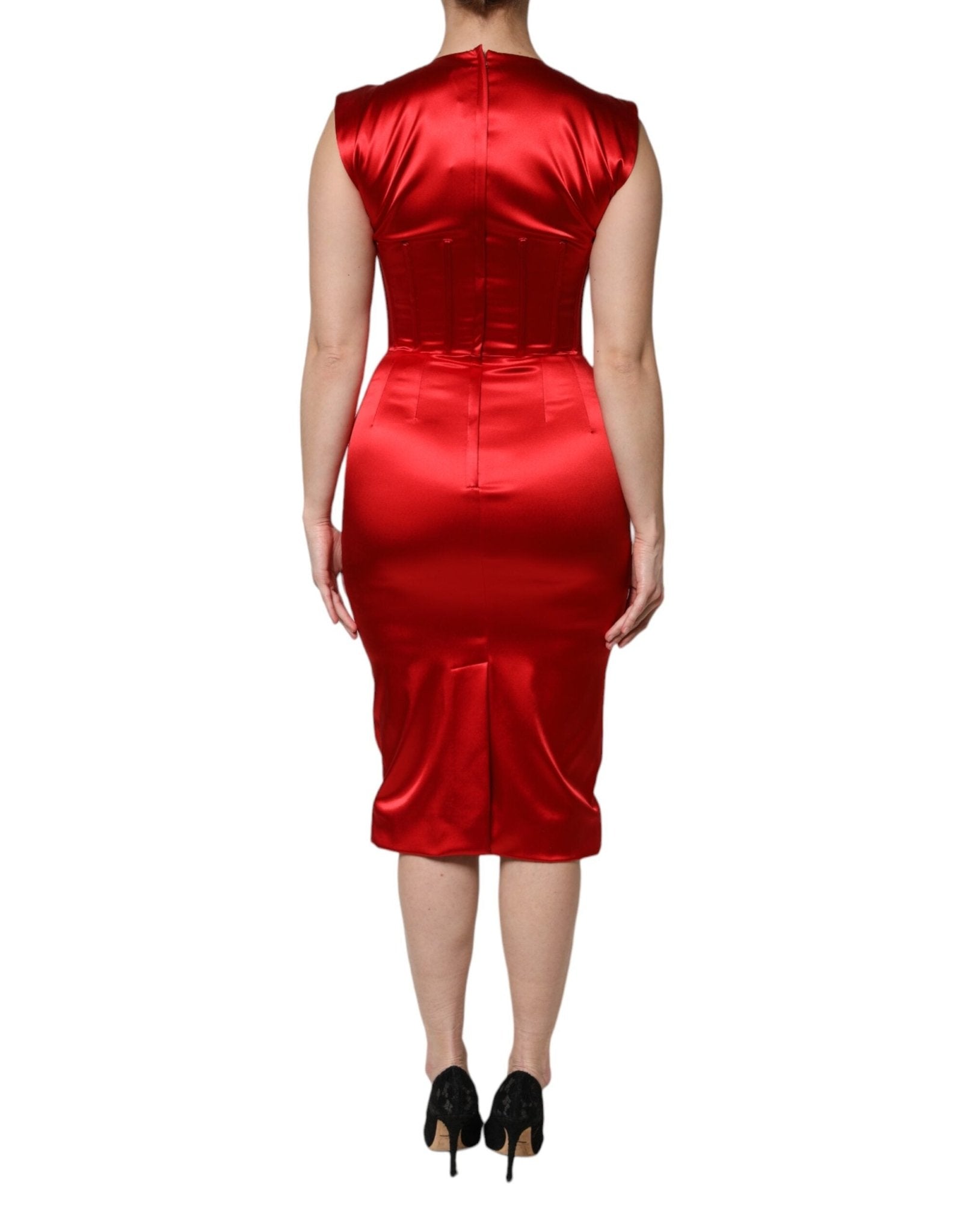 Dolce & Gabbana Red Acetate Sleeveless Sheath Midi Dress - RIMODA