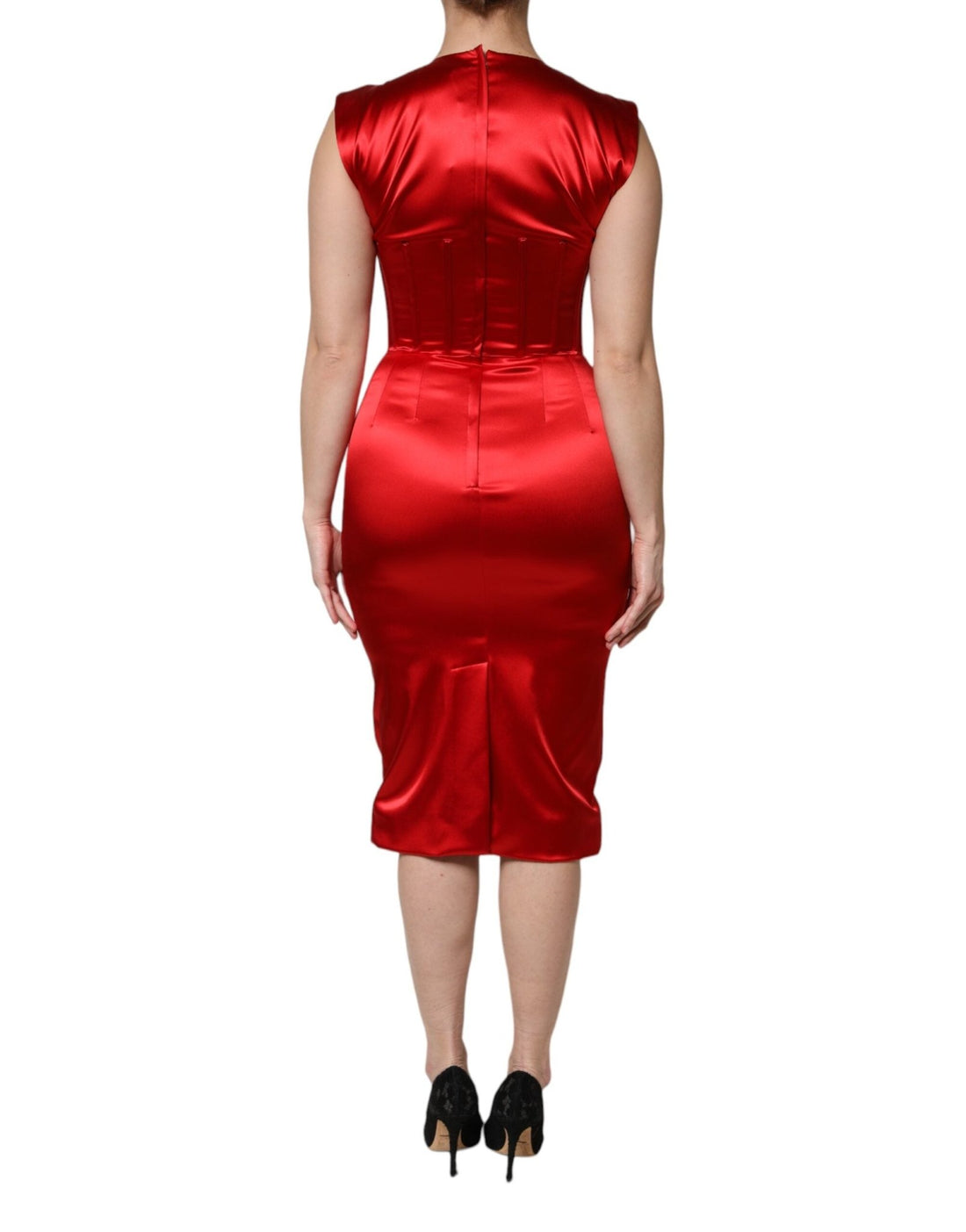 Dolce & Gabbana Red Acetate Sleeveless Sheath Midi Dress - RIMODA