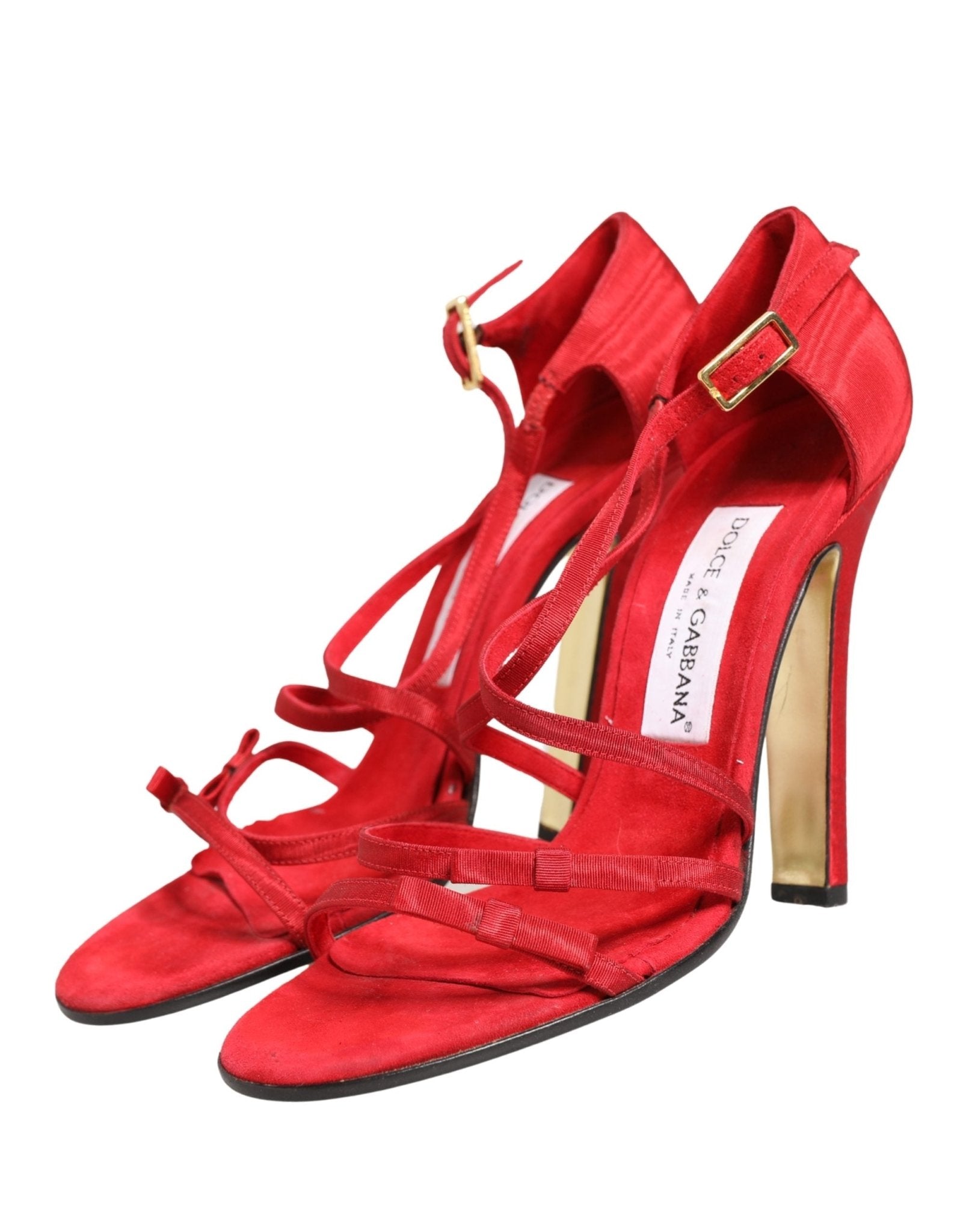 Dolce & Gabbana Red Calf Suede Strappy Heels Sandals Shoes - RIMODA