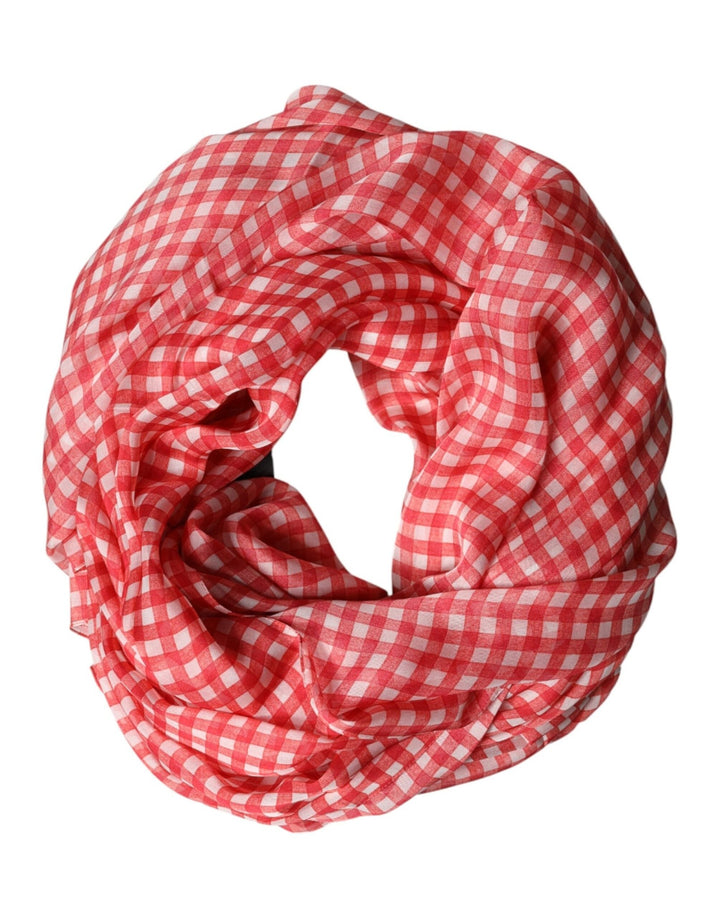 Dolce & Gabbana Red Checkered Plaid Neck Wrap Shawl Scarf - RIMODA