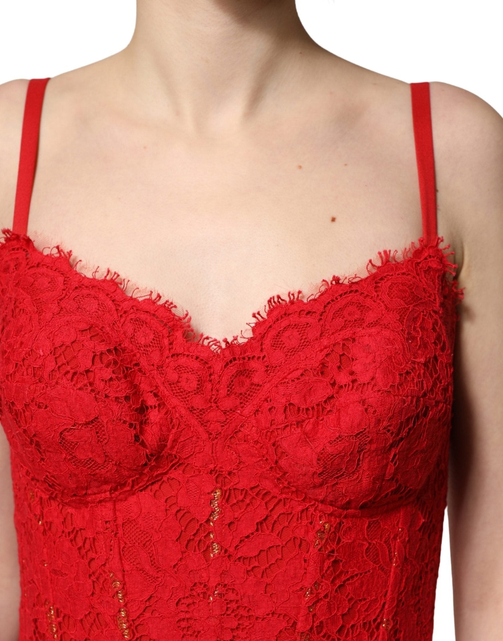 Dolce & Gabbana Red Corset Lace Bodice Draped Long Gown Dress - RIMODA