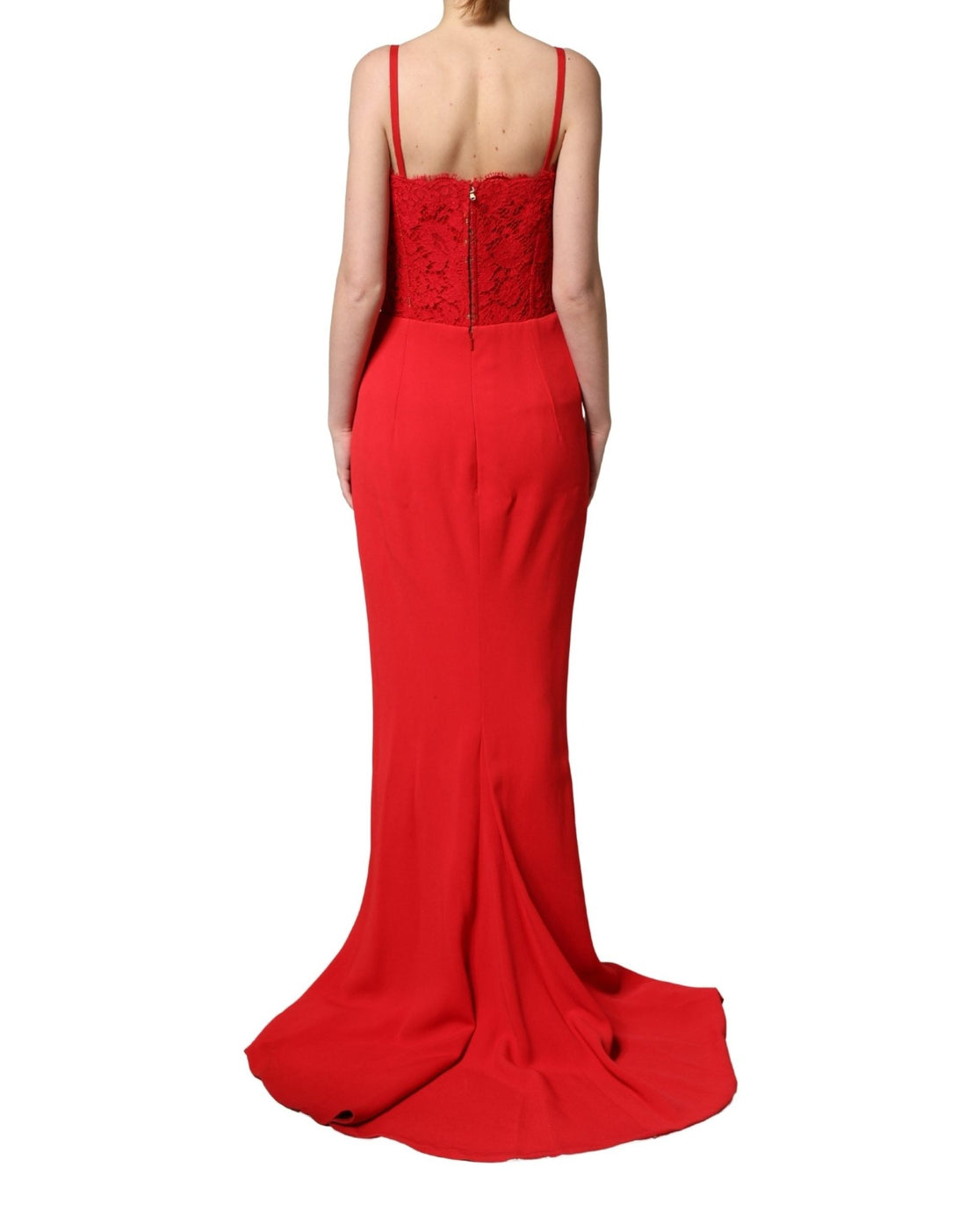 Dolce & Gabbana Red Corset Lace Bodice Draped Long Gown Dress - RIMODA