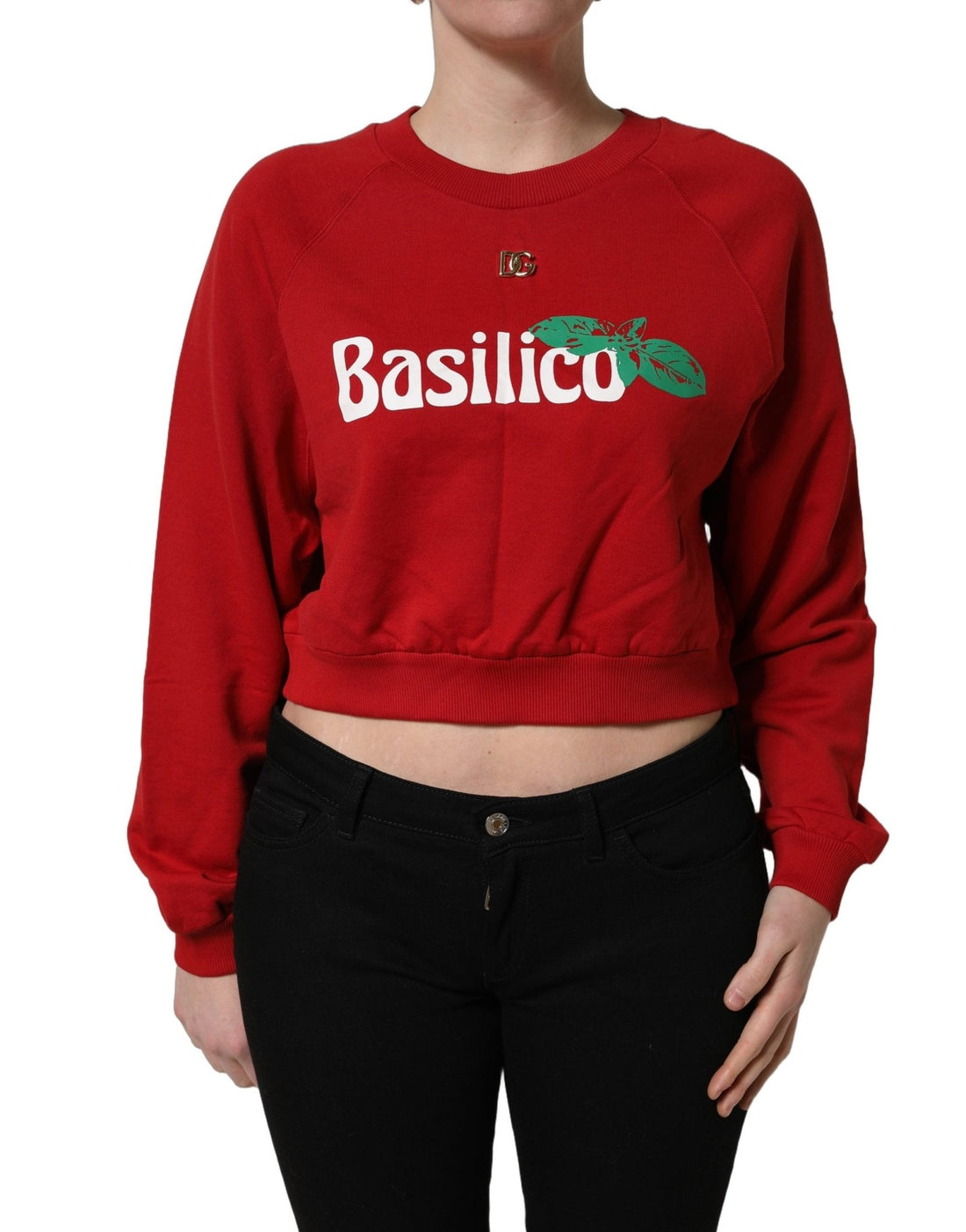 Dolce & Gabbana Red Cotton Cropped Basilico Sweatshirt Sweater - RIMODA