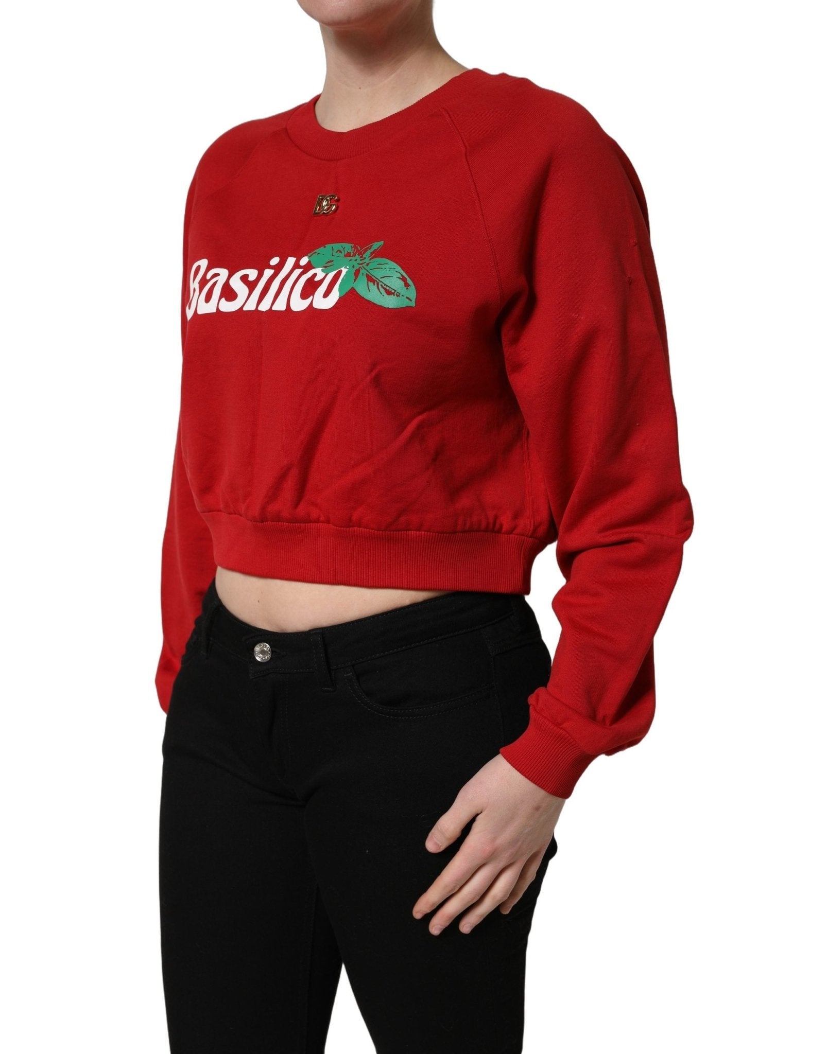 Dolce & Gabbana Red Cotton Cropped Basilico Sweatshirt Sweater - RIMODA
