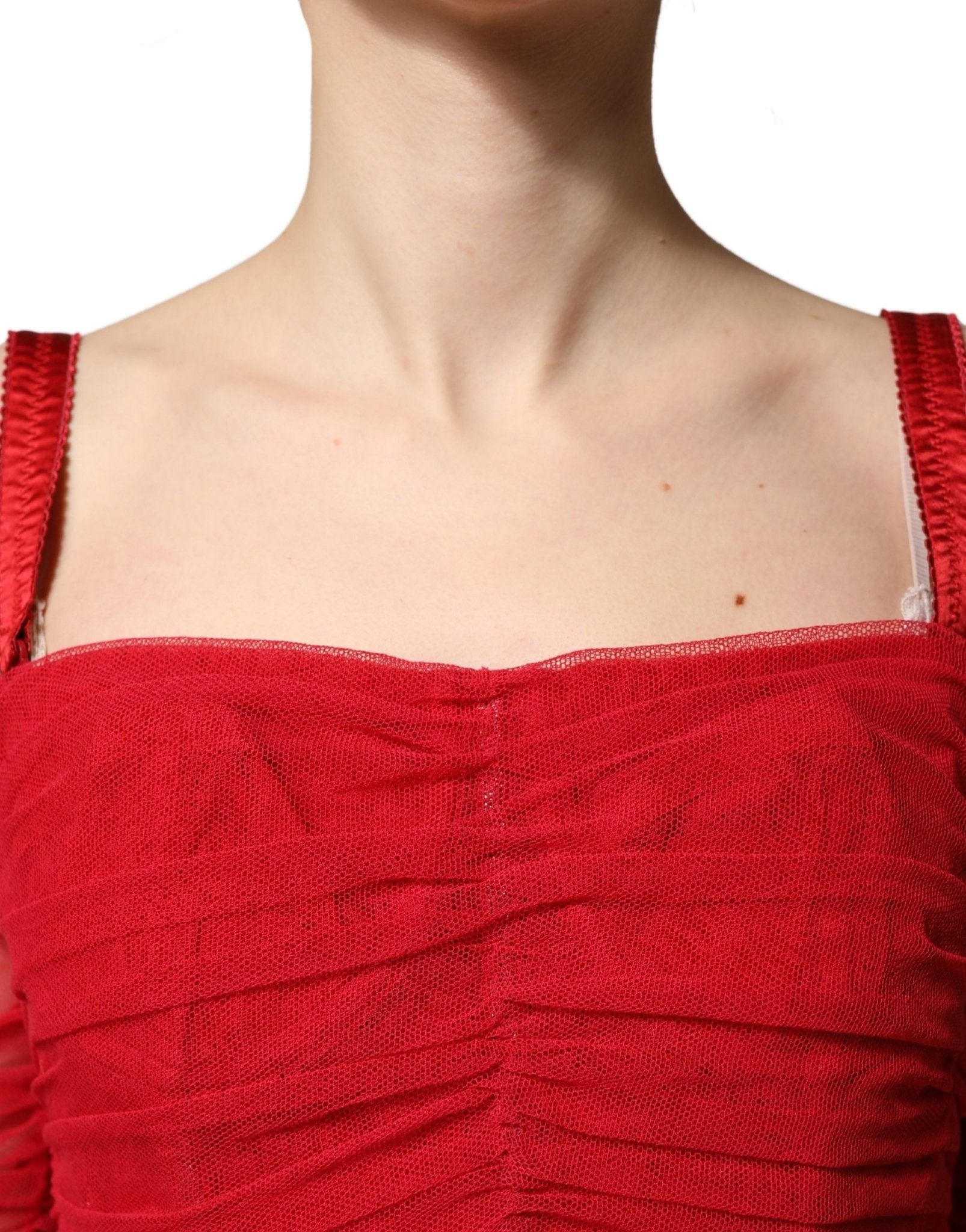 Dolce & Gabbana Red Cotton Ruched Stretch Tulle Midi Dress - RIMODA