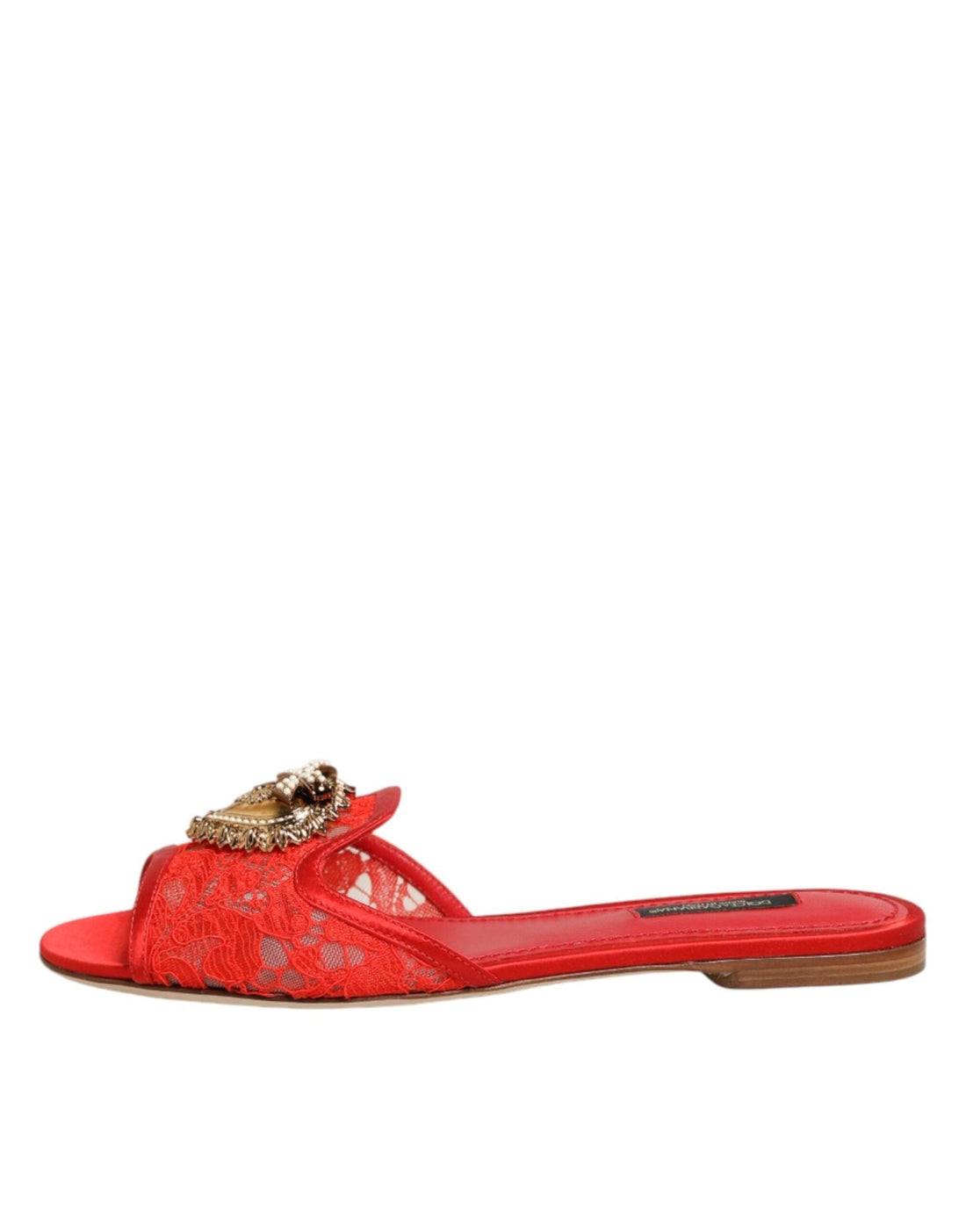 Dolce & Gabbana Red Devotion Lace Flats Slip On Sandals Shoes - RIMODA