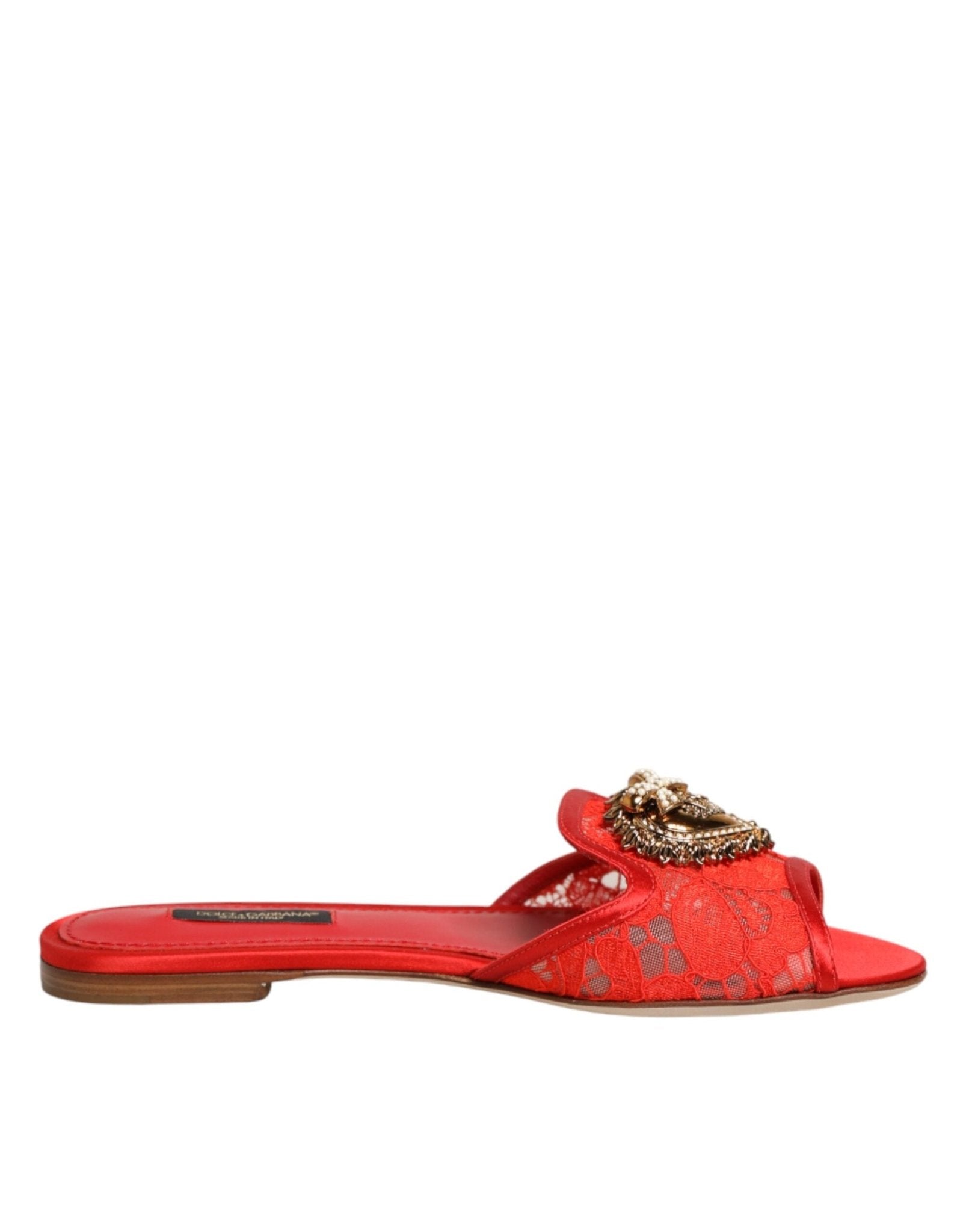 Dolce & Gabbana Red Devotion Lace Flats Slip On Sandals Shoes - RIMODA