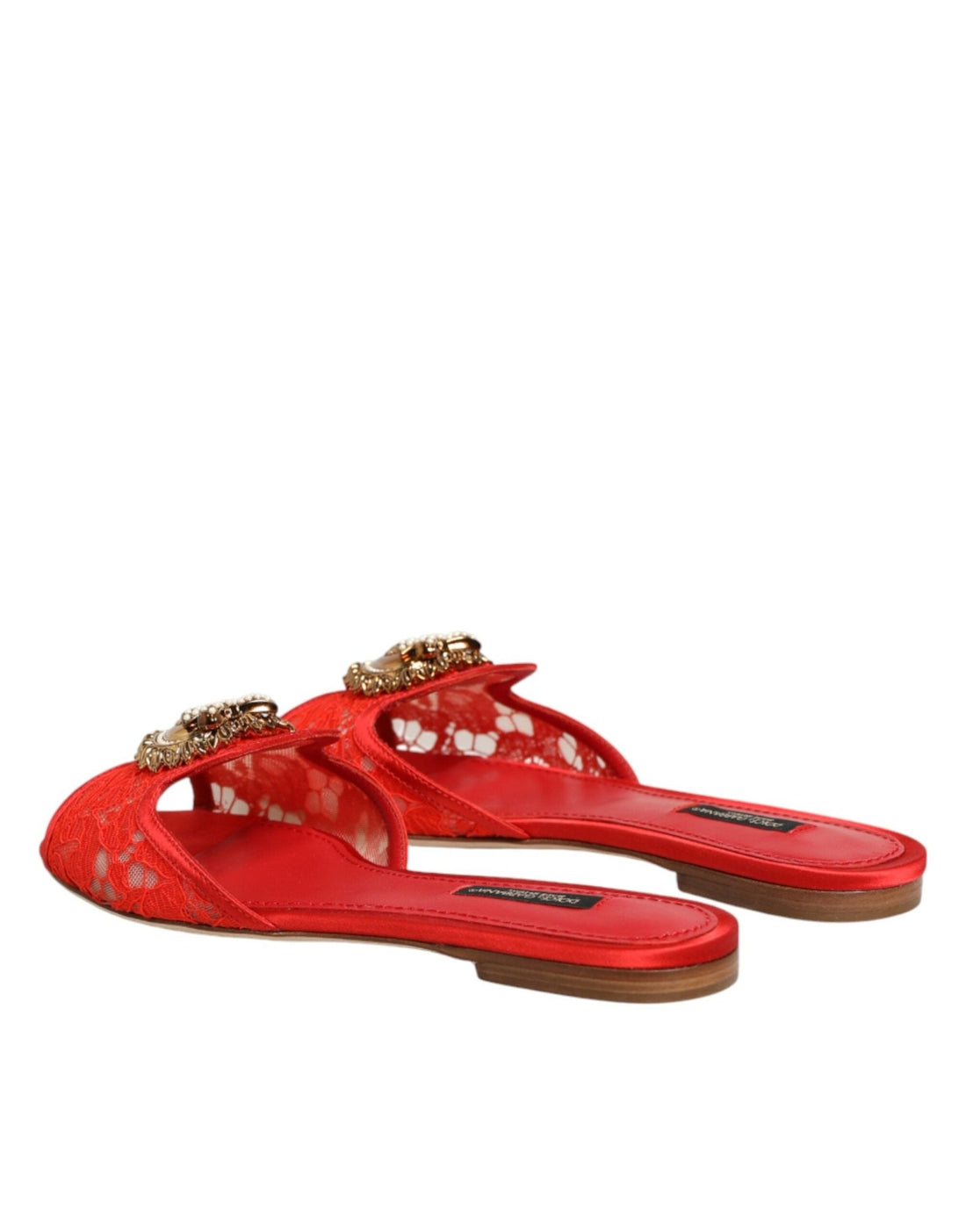 Dolce & Gabbana Red Devotion Lace Flats Slip On Sandals Shoes - RIMODA