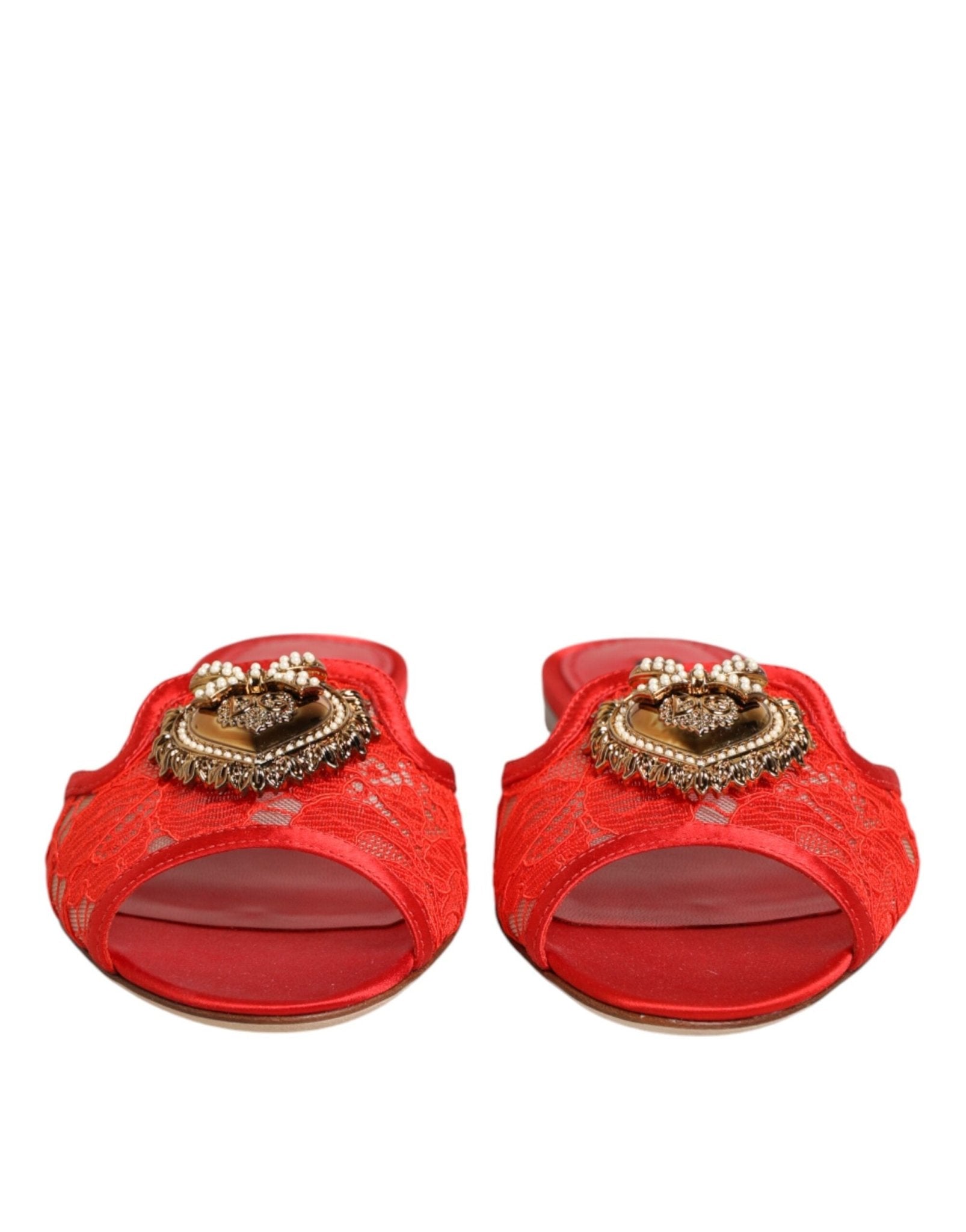 Dolce & Gabbana Red Devotion Lace Flats Slip On Sandals Shoes - RIMODA