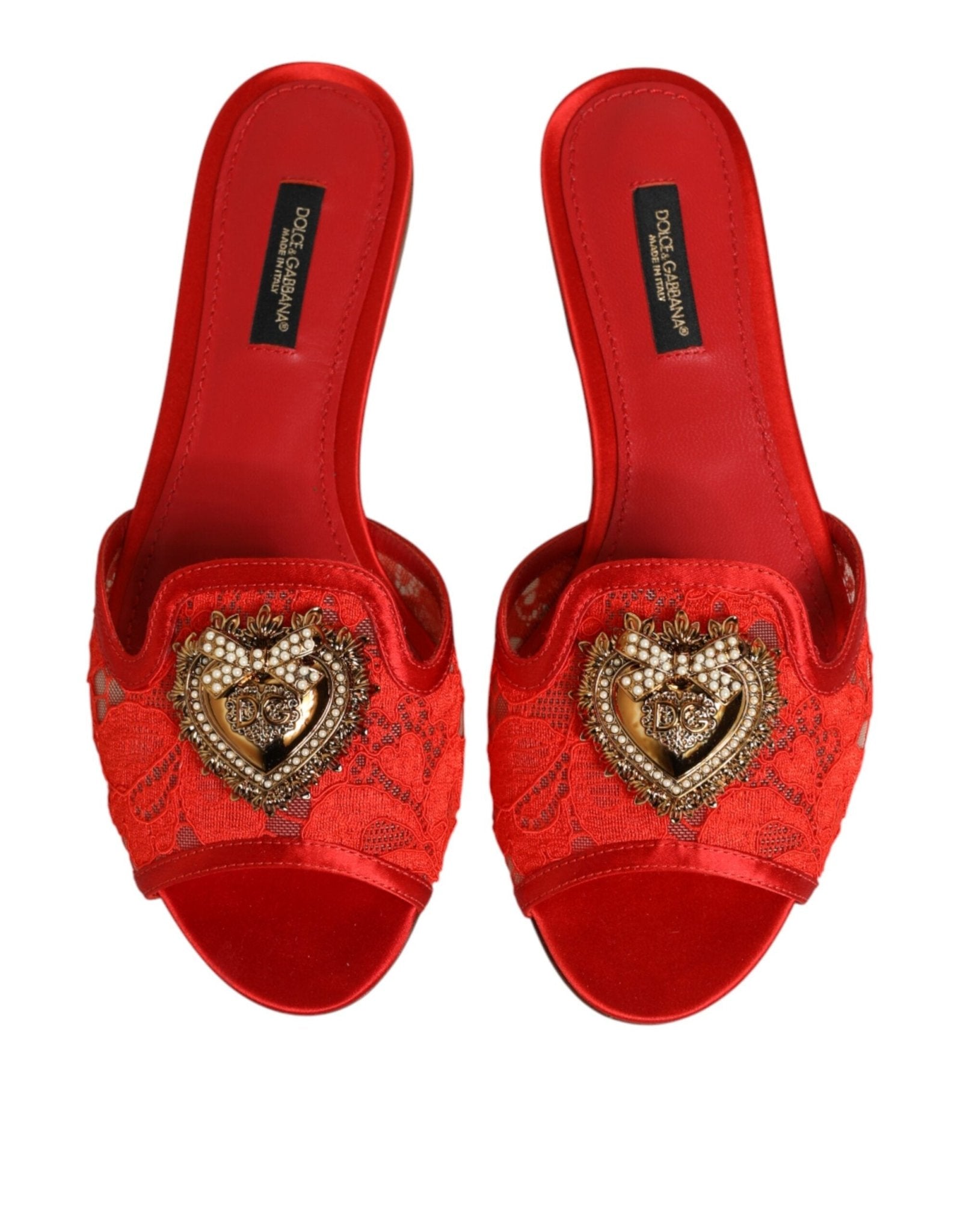 Dolce & Gabbana Red Devotion Lace Flats Slip On Sandals Shoes - RIMODA
