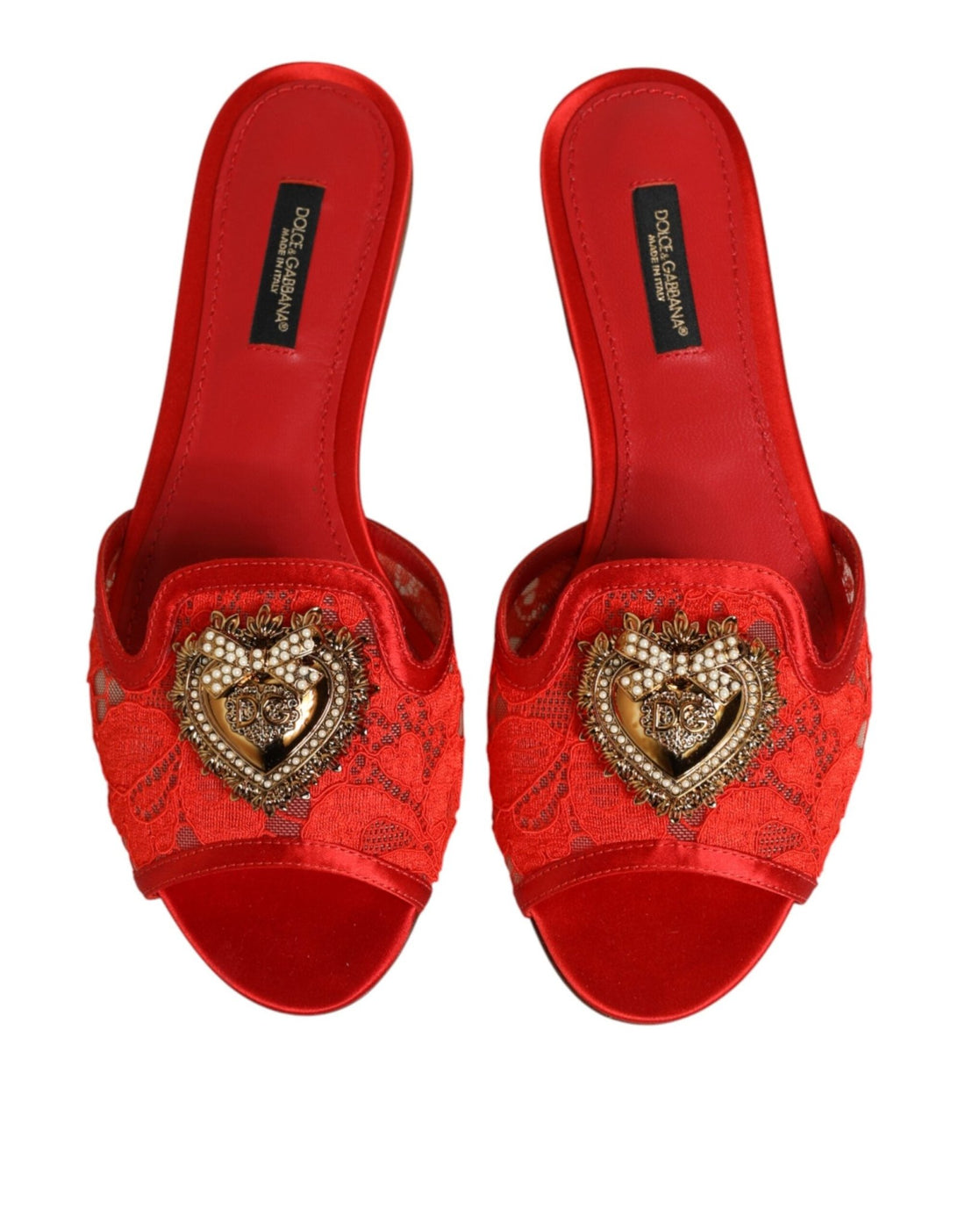 Dolce & Gabbana Red Devotion Lace Flats Slip On Sandals Shoes - RIMODA