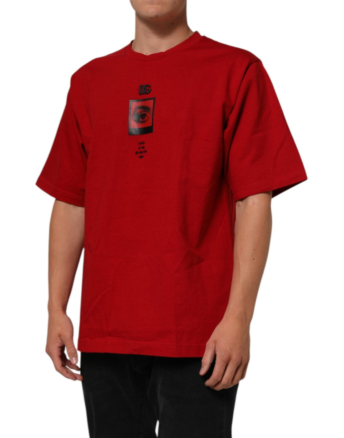 Dolce & Gabbana Red DG Eye Print Cotton Crew Neck T-shirt - RIMODA