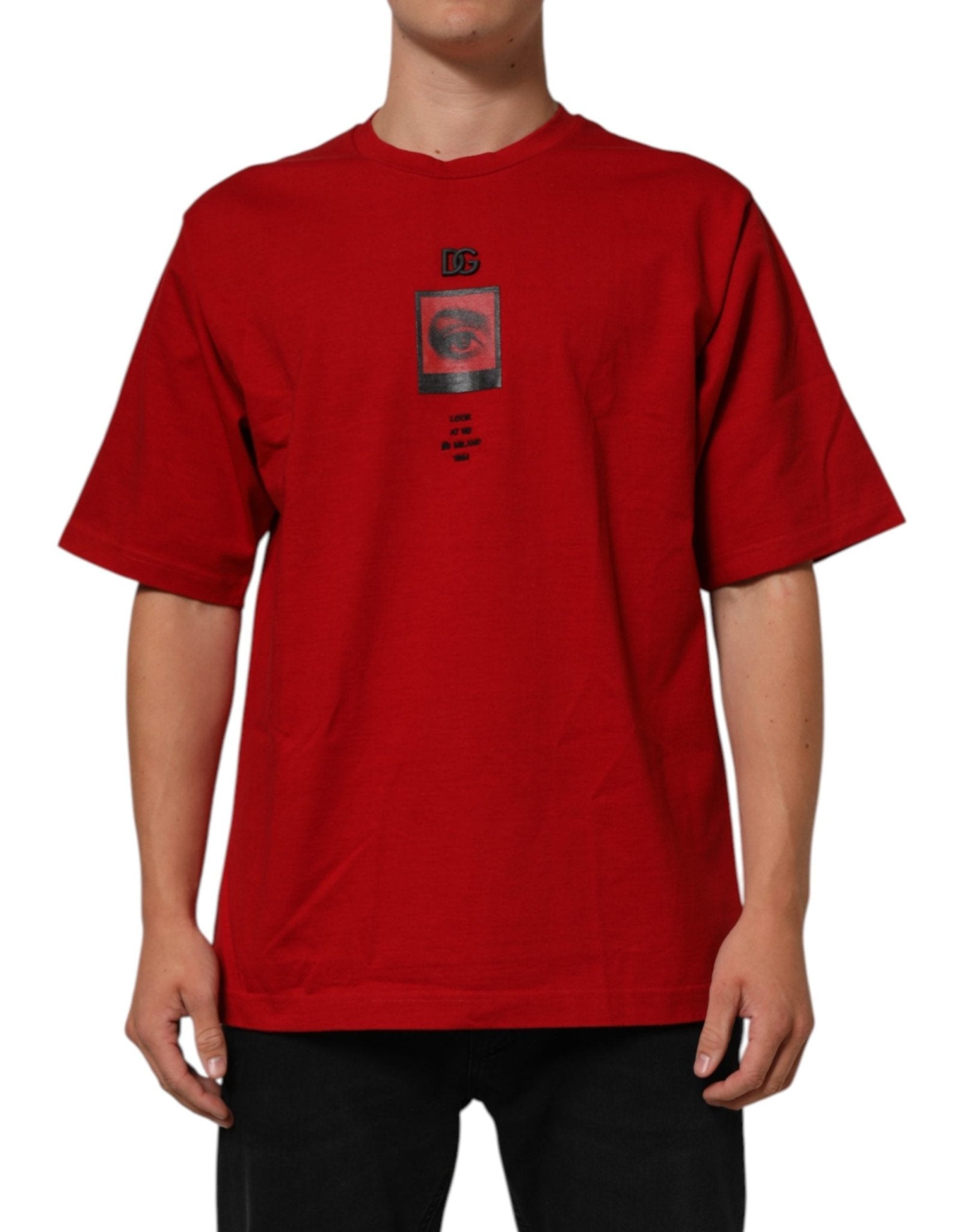 Dolce & Gabbana Red DG Eye Print Cotton Crew Neck T-shirt - RIMODA