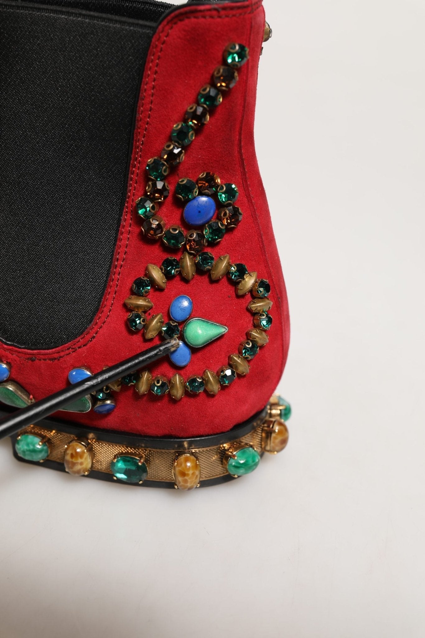 Dolce & Gabbana Red Embellished Chelsea Ankle Boots Shoes - RIMODA