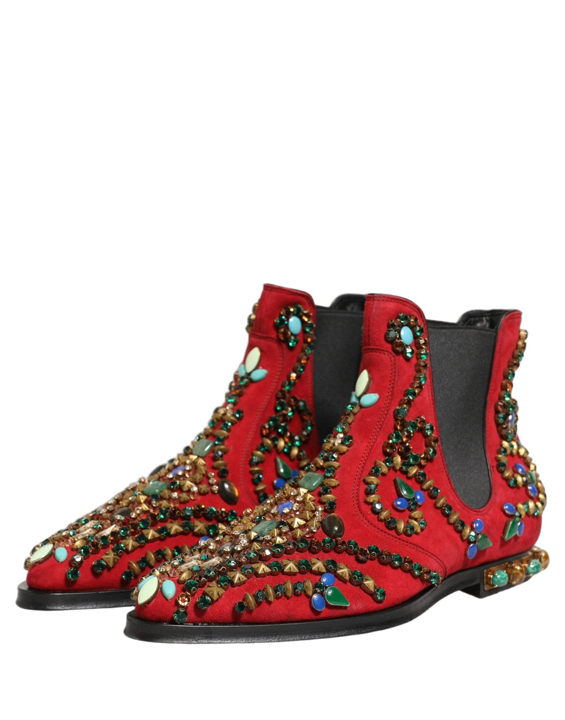 Dolce & Gabbana Red Embellished Chelsea Ankle Boots Shoes - RIMODA