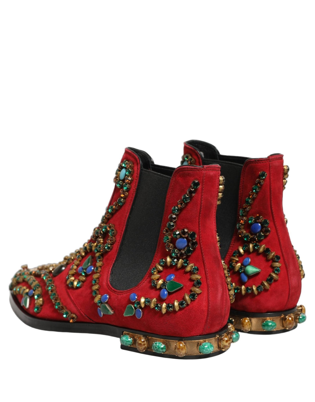 Dolce & Gabbana Red Embellished Chelsea Ankle Boots Shoes - RIMODA