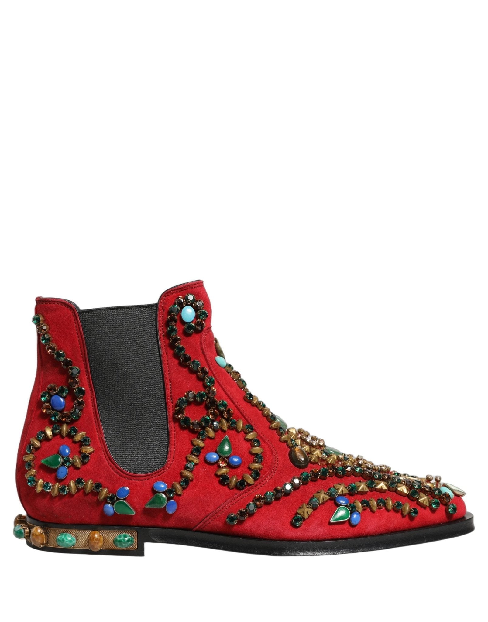 Dolce & Gabbana Red Embellished Chelsea Ankle Boots Shoes - RIMODA