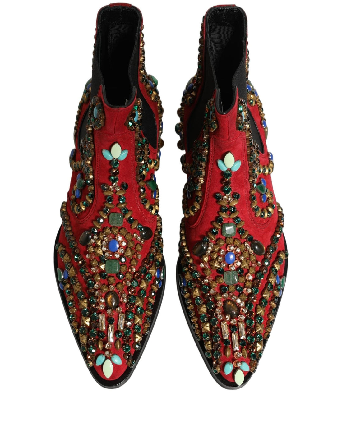 Dolce & Gabbana Red Embellished Chelsea Ankle Boots Shoes - RIMODA