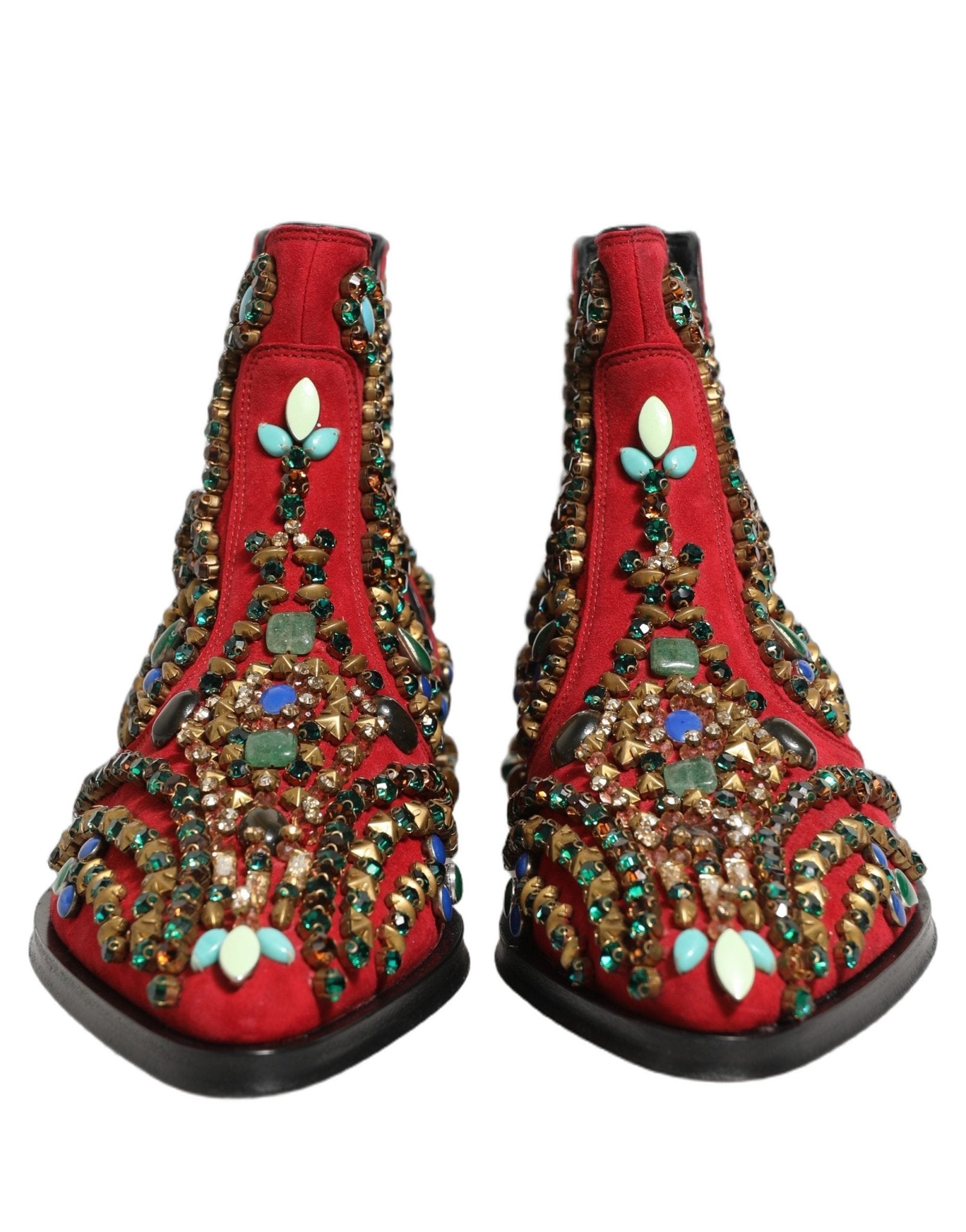 Dolce & Gabbana Red Embellished Chelsea Ankle Boots Shoes - RIMODA