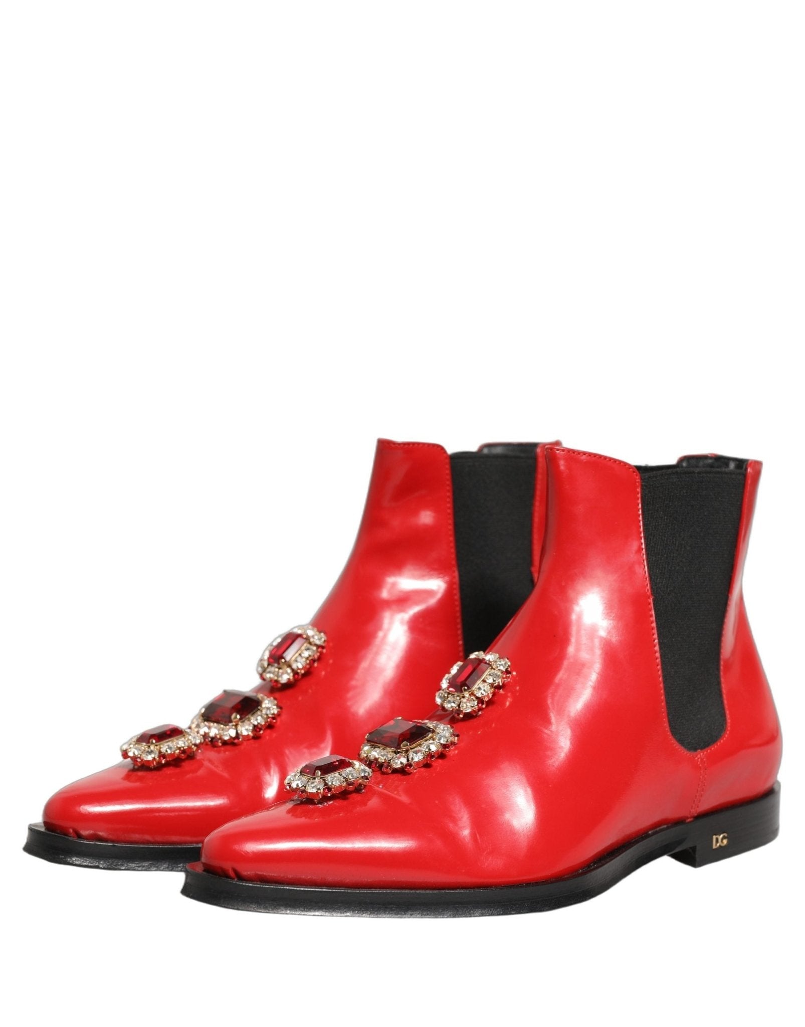 Dolce & Gabbana Red Embellished Chelsea Men Ankle Boots Shoes - RIMODA