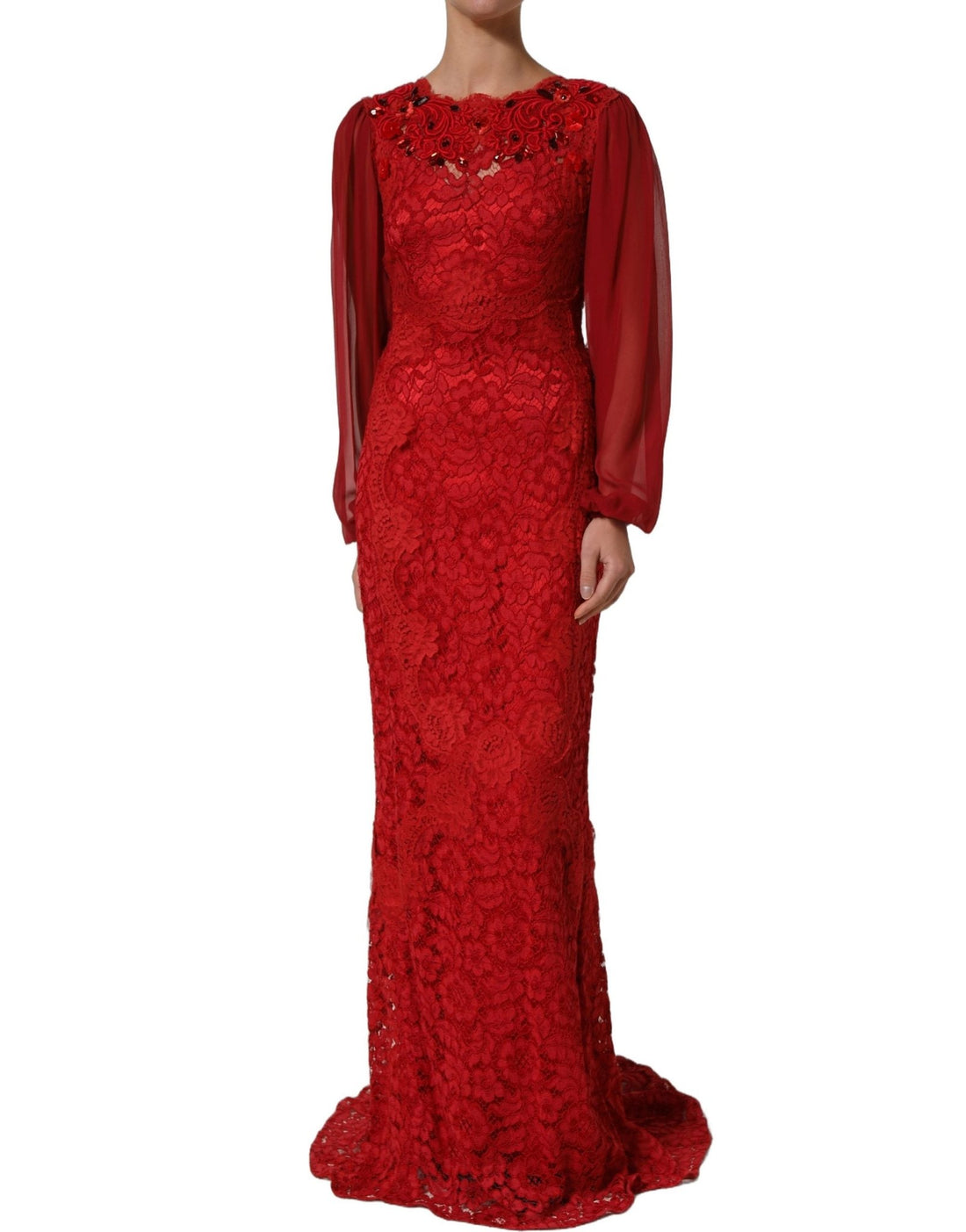 Dolce & Gabbana Red Embellished Mermaid Long Gown Dress - RIMODA