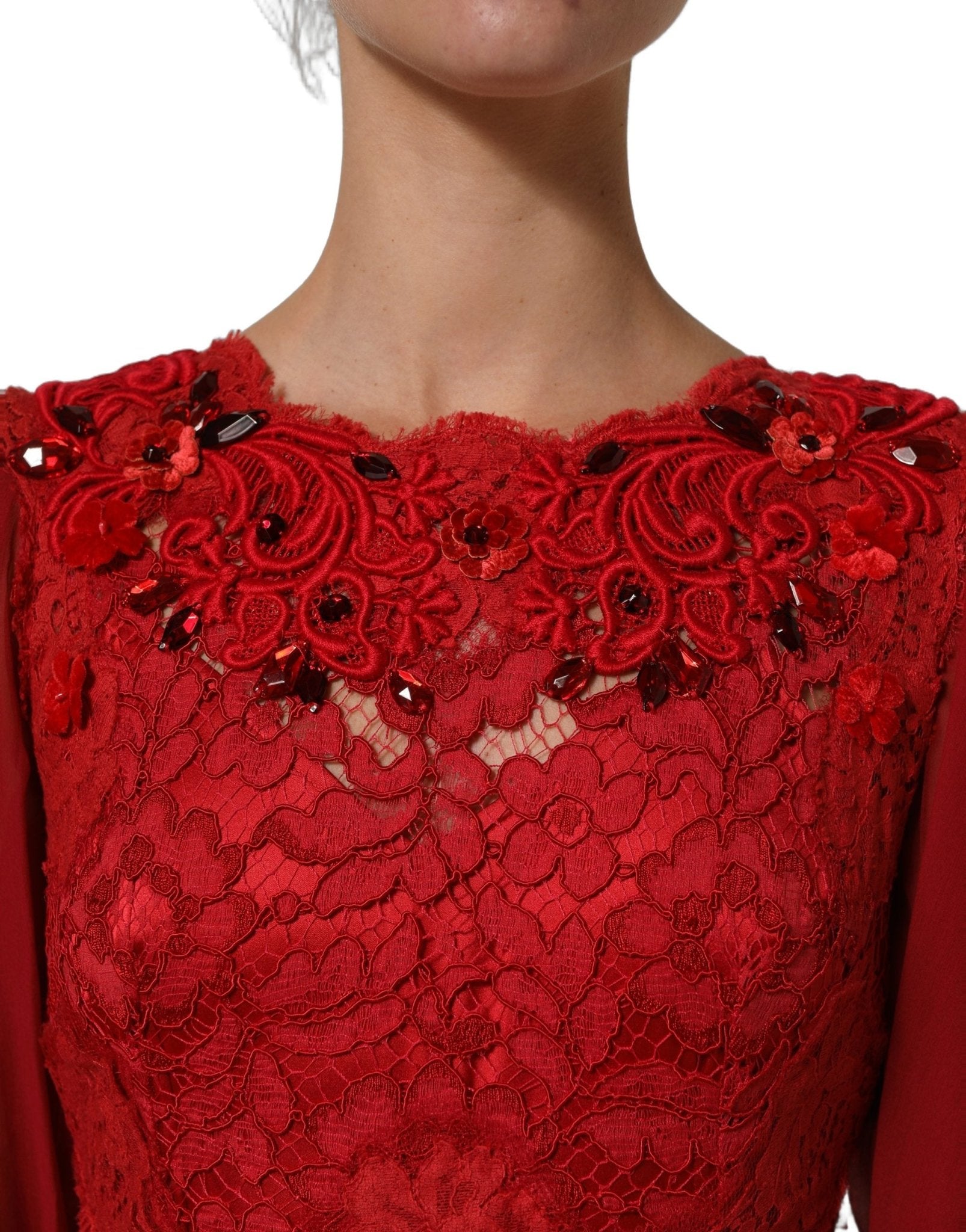 Dolce & Gabbana Red Embellished Mermaid Long Gown Dress - RIMODA