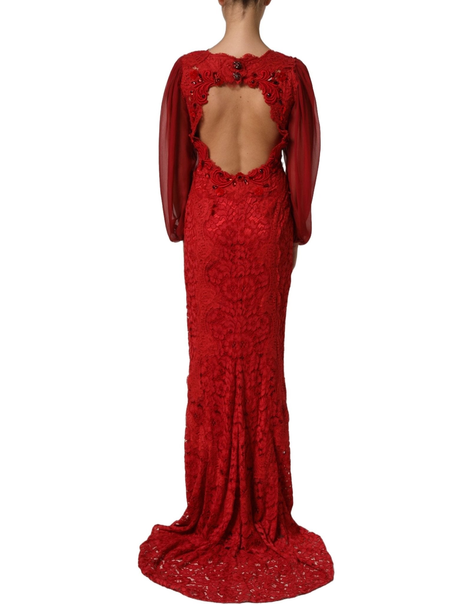 Dolce & Gabbana Red Embellished Mermaid Long Gown Dress - RIMODA