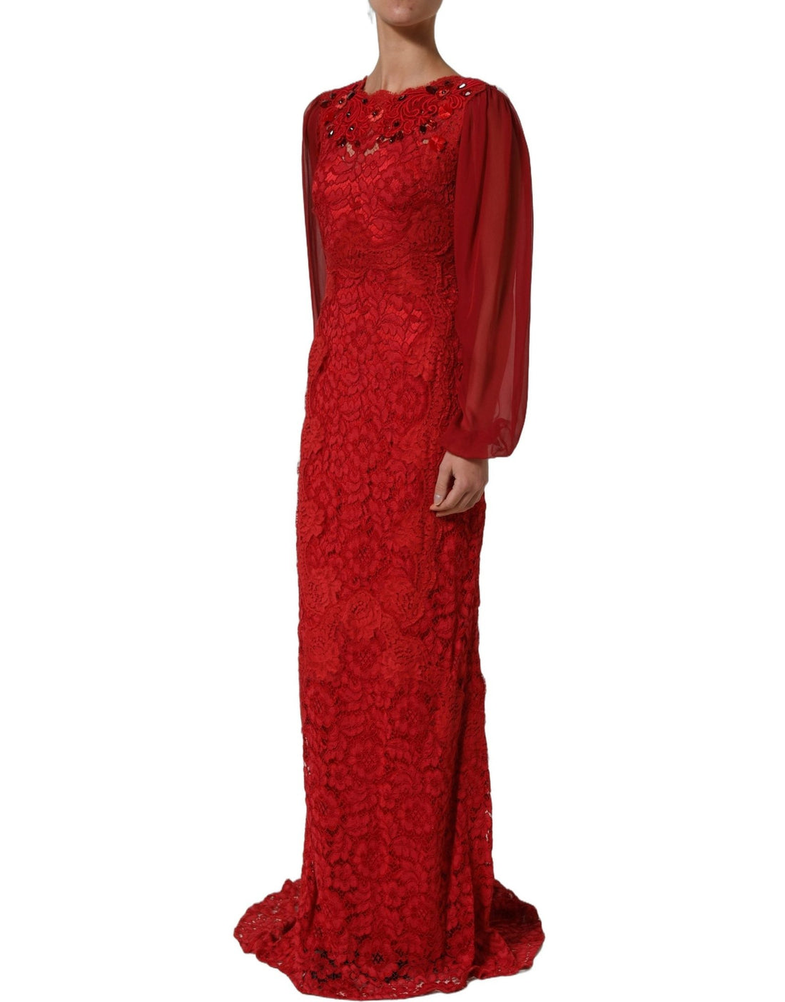 Dolce & Gabbana Red Embellished Mermaid Long Gown Dress - RIMODA