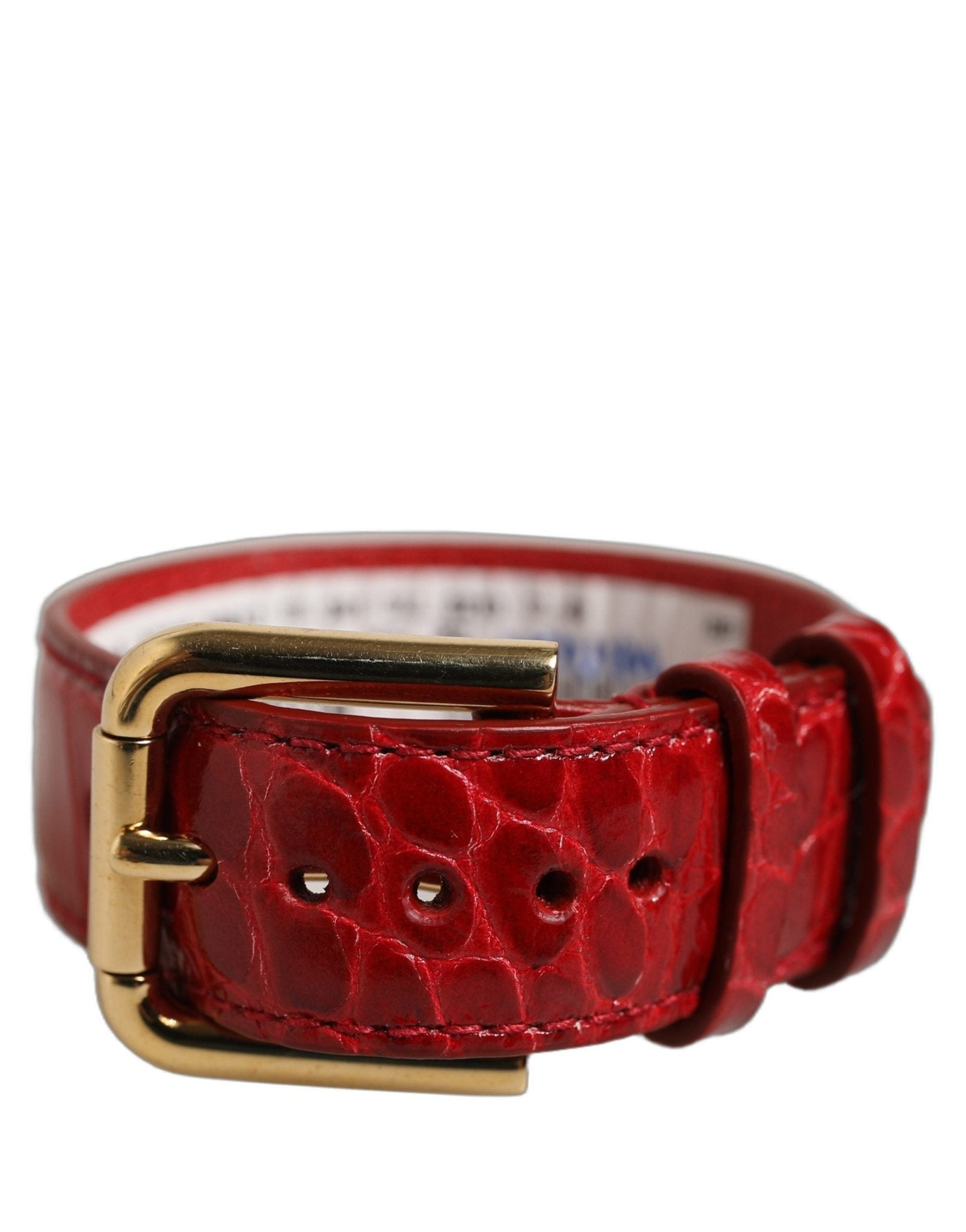 Dolce & Gabbana Red Embossed Leather Gold Buckle Belt Strap Bracelet - RIMODA