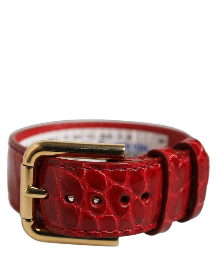 Dolce & Gabbana Red Embossed Leather Gold Buckle Belt Strap Bracelet - RIMODA