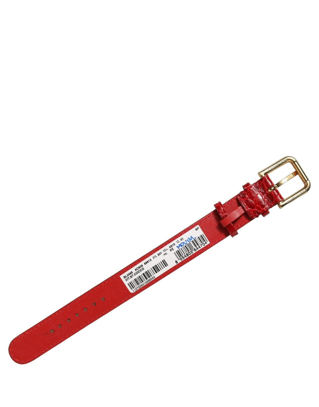 Dolce & Gabbana Red Embossed Leather Gold Buckle Belt Strap Bracelet - RIMODA