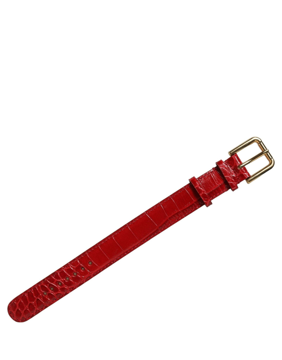 Dolce & Gabbana Red Embossed Leather Gold Buckle Belt Strap Bracelet - RIMODA